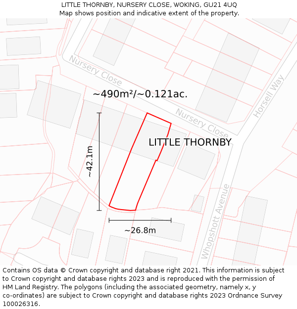 LITTLE THORNBY, NURSERY CLOSE, WOKING, GU21 4UQ: Plot and title map