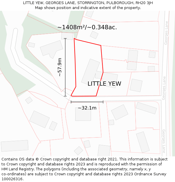 LITTLE YEW, GEORGES LANE, STORRINGTON, PULBOROUGH, RH20 3JH: Plot and title map