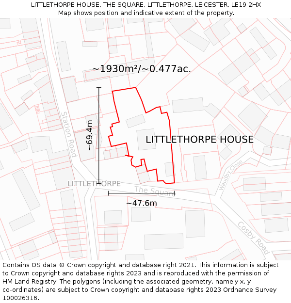 LITTLETHORPE HOUSE, THE SQUARE, LITTLETHORPE, LEICESTER, LE19 2HX: Plot and title map