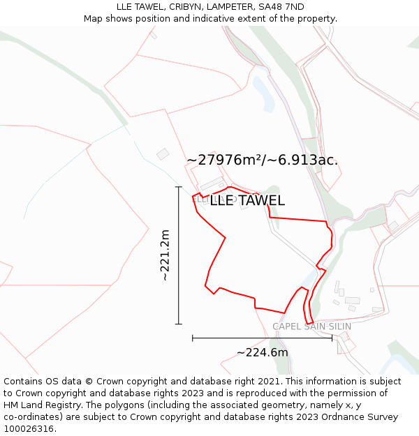 LLE TAWEL, CRIBYN, LAMPETER, SA48 7ND: Plot and title map