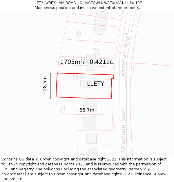 LLETY, WREXHAM ROAD, JOHNSTOWN, WREXHAM, LL14 1PE: Plot and title map