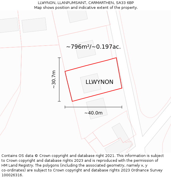 LLWYNON, LLANPUMSAINT, CARMARTHEN, SA33 6BP: Plot and title map