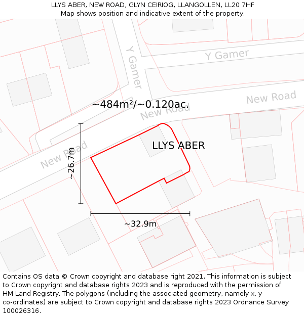 LLYS ABER, NEW ROAD, GLYN CEIRIOG, LLANGOLLEN, LL20 7HF: Plot and title map