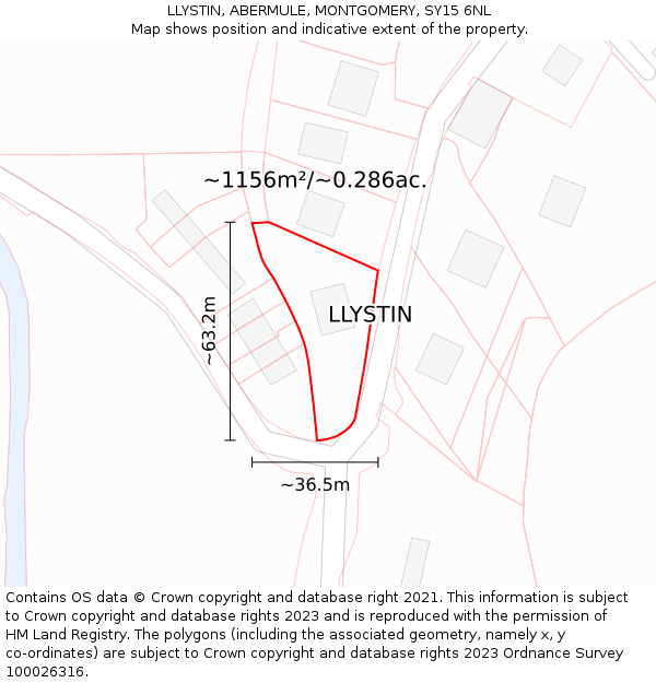 LLYSTIN, ABERMULE, MONTGOMERY, SY15 6NL: Plot and title map