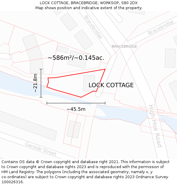 LOCK COTTAGE, BRACEBRIDGE, WORKSOP, S80 2DX: Plot and title map