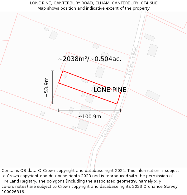 LONE PINE, CANTERBURY ROAD, ELHAM, CANTERBURY, CT4 6UE: Plot and title map