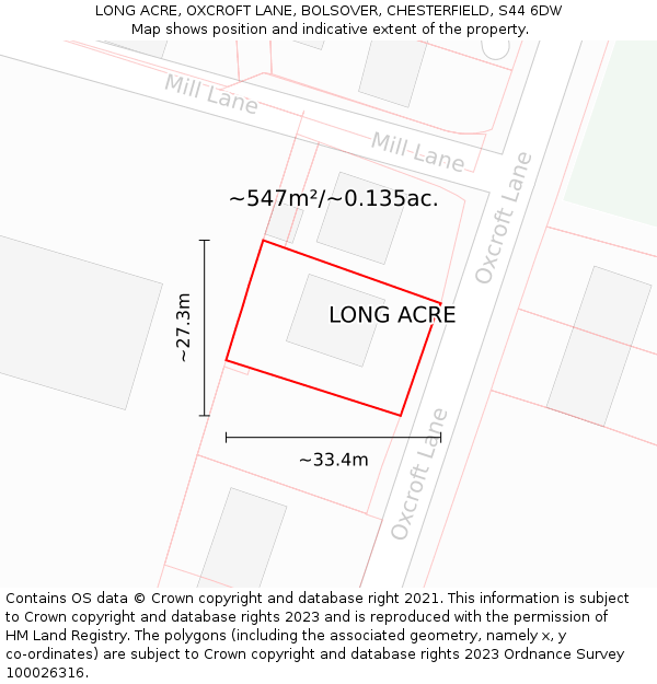 LONG ACRE, OXCROFT LANE, BOLSOVER, CHESTERFIELD, S44 6DW: Plot and title map