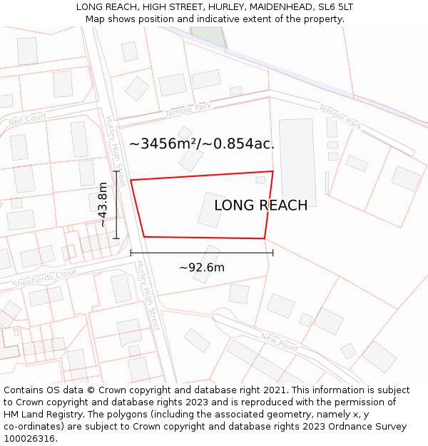 LONG REACH, HIGH STREET, HURLEY, MAIDENHEAD, SL6 5LT: Plot and title map