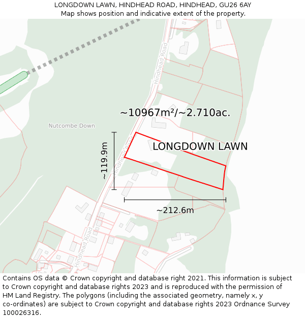 LONGDOWN LAWN, HINDHEAD ROAD, HINDHEAD, GU26 6AY: Plot and title map