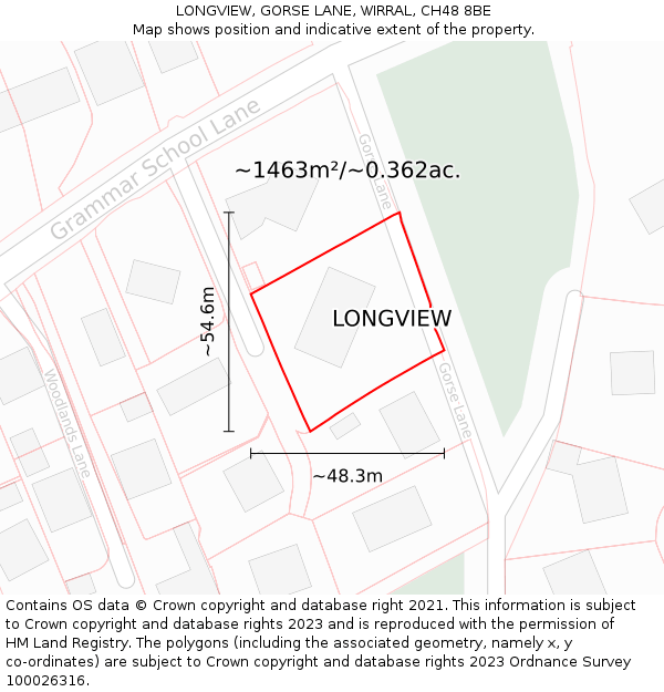 LONGVIEW, GORSE LANE, WIRRAL, CH48 8BE: Plot and title map