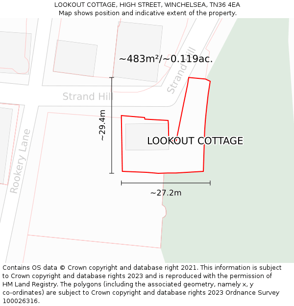 LOOKOUT COTTAGE, HIGH STREET, WINCHELSEA, TN36 4EA: Plot and title map