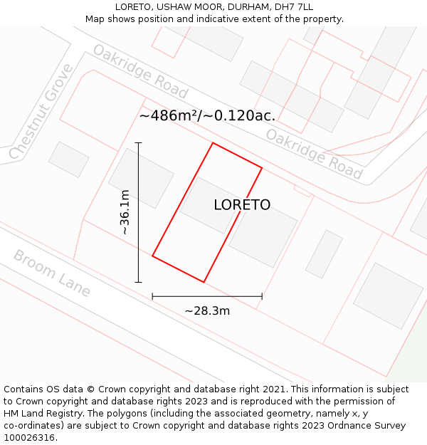 LORETO, USHAW MOOR, DURHAM, DH7 7LL: Plot and title map