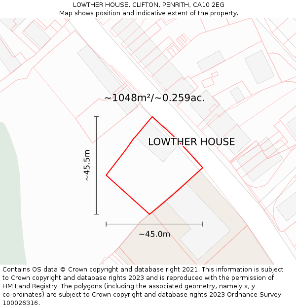 LOWTHER HOUSE, CLIFTON, PENRITH, CA10 2EG: Plot and title map