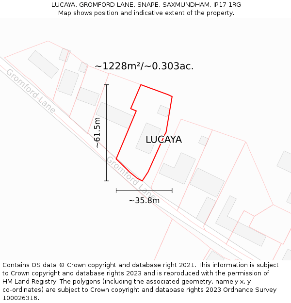 LUCAYA, GROMFORD LANE, SNAPE, SAXMUNDHAM, IP17 1RG: Plot and title map