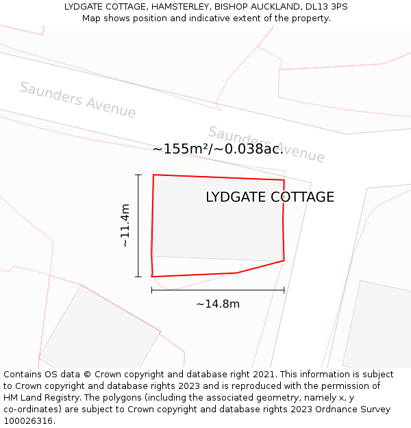 LYDGATE COTTAGE, HAMSTERLEY, BISHOP AUCKLAND, DL13 3PS: Plot and title map