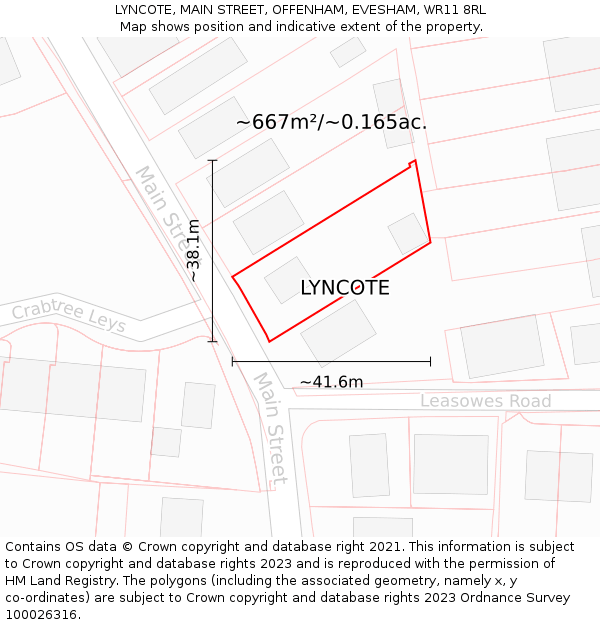 LYNCOTE, MAIN STREET, OFFENHAM, EVESHAM, WR11 8RL: Plot and title map