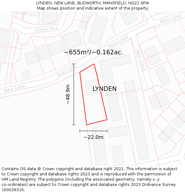 LYNDEN, NEW LANE, BLIDWORTH, MANSFIELD, NG21 0PW: Plot and title map