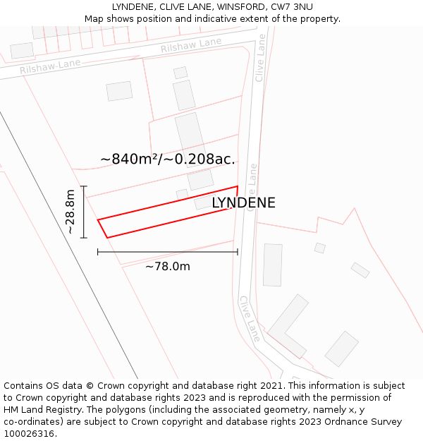 LYNDENE, CLIVE LANE, WINSFORD, CW7 3NU: Plot and title map