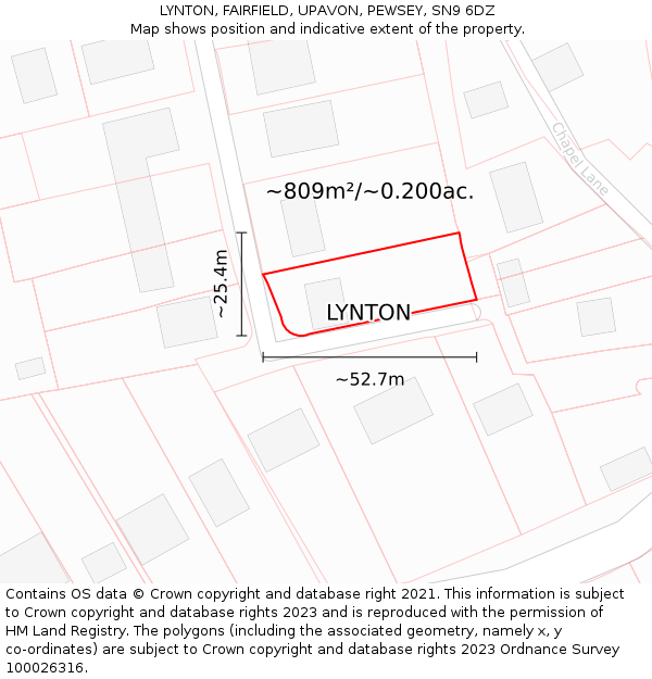 LYNTON, FAIRFIELD, UPAVON, PEWSEY, SN9 6DZ: Plot and title map