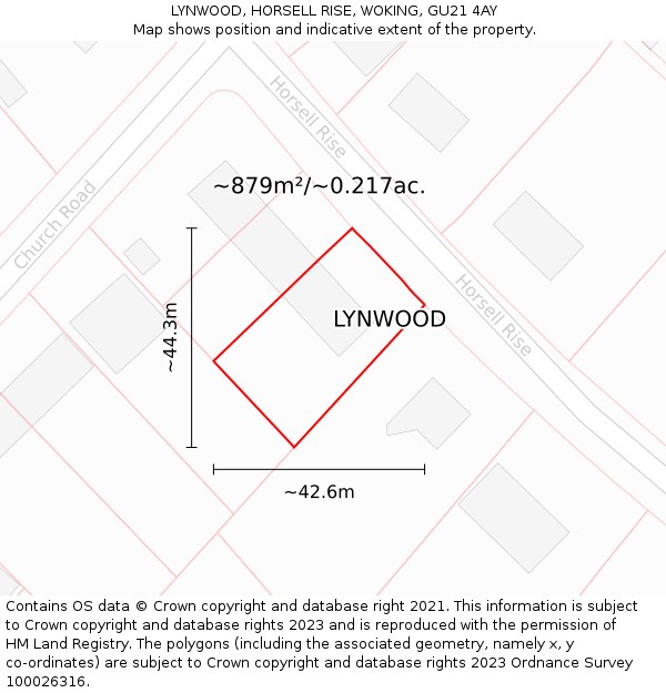 LYNWOOD, HORSELL RISE, WOKING, GU21 4AY: Plot and title map