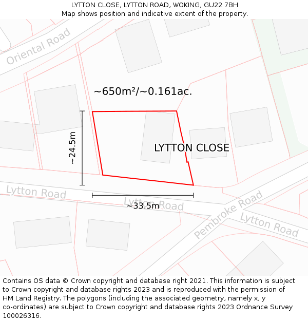 LYTTON CLOSE, LYTTON ROAD, WOKING, GU22 7BH: Plot and title map