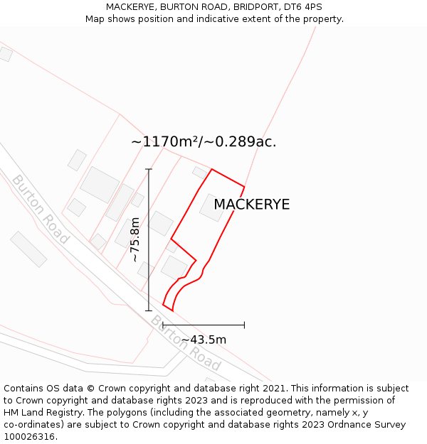 MACKERYE, BURTON ROAD, BRIDPORT, DT6 4PS: Plot and title map