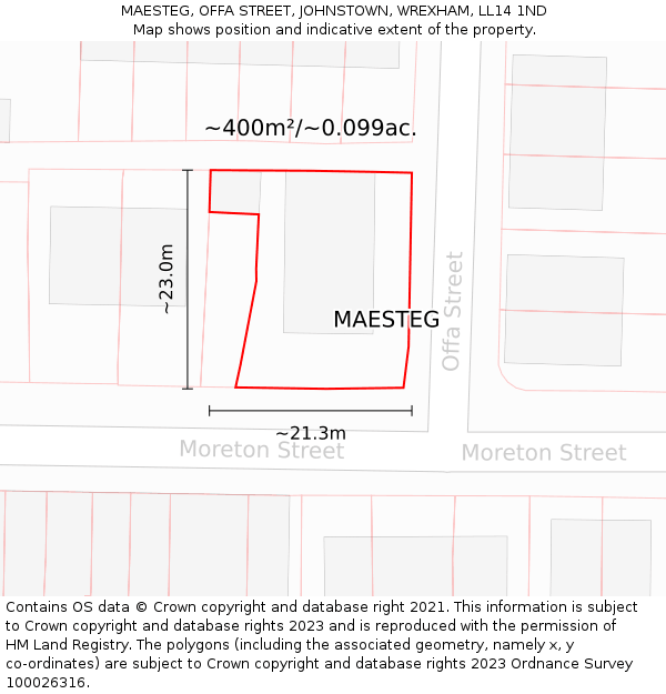MAESTEG, OFFA STREET, JOHNSTOWN, WREXHAM, LL14 1ND: Plot and title map