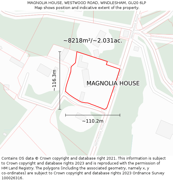 MAGNOLIA HOUSE, WESTWOOD ROAD, WINDLESHAM, GU20 6LP: Plot and title map
