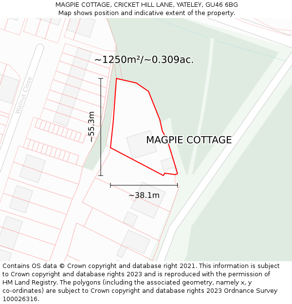 MAGPIE COTTAGE, CRICKET HILL LANE, YATELEY, GU46 6BG: Plot and title map