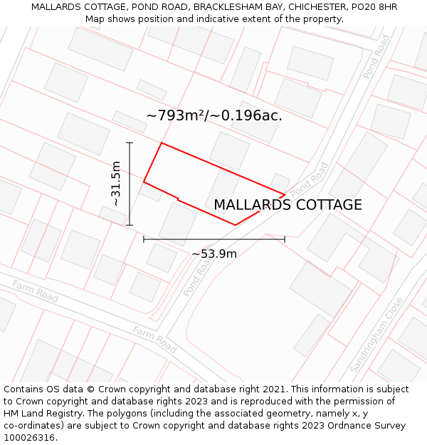 MALLARDS COTTAGE, POND ROAD, BRACKLESHAM BAY, CHICHESTER, PO20 8HR: Plot and title map