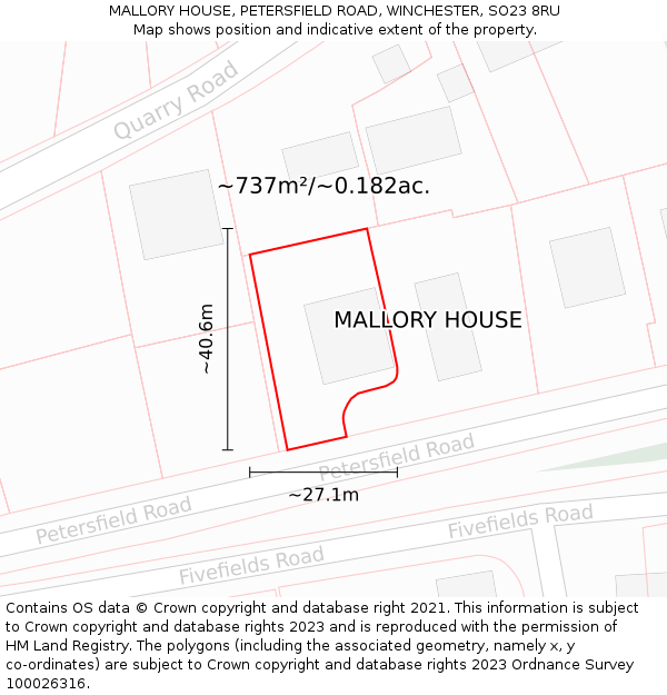 MALLORY HOUSE, PETERSFIELD ROAD, WINCHESTER, SO23 8RU: Plot and title map