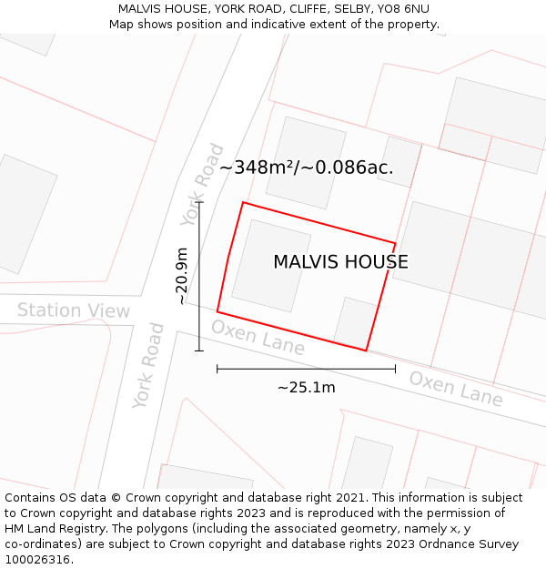 MALVIS HOUSE, YORK ROAD, CLIFFE, SELBY, YO8 6NU: Plot and title map