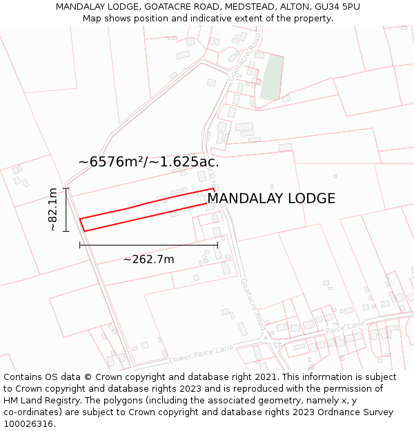 MANDALAY LODGE, GOATACRE ROAD, MEDSTEAD, ALTON, GU34 5PU: Plot and title map