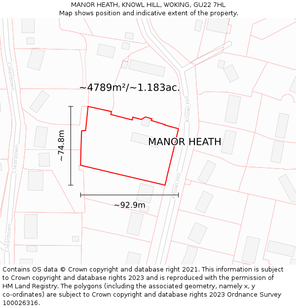 MANOR HEATH, KNOWL HILL, WOKING, GU22 7HL: Plot and title map