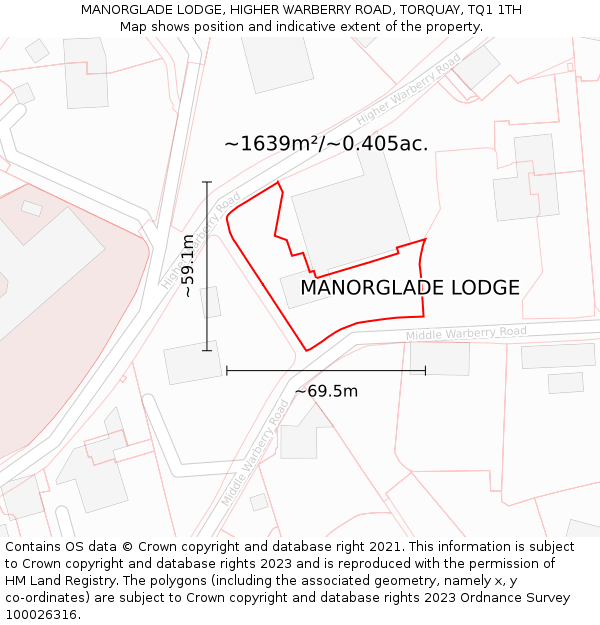 MANORGLADE LODGE, HIGHER WARBERRY ROAD, TORQUAY, TQ1 1TH: Plot and title map