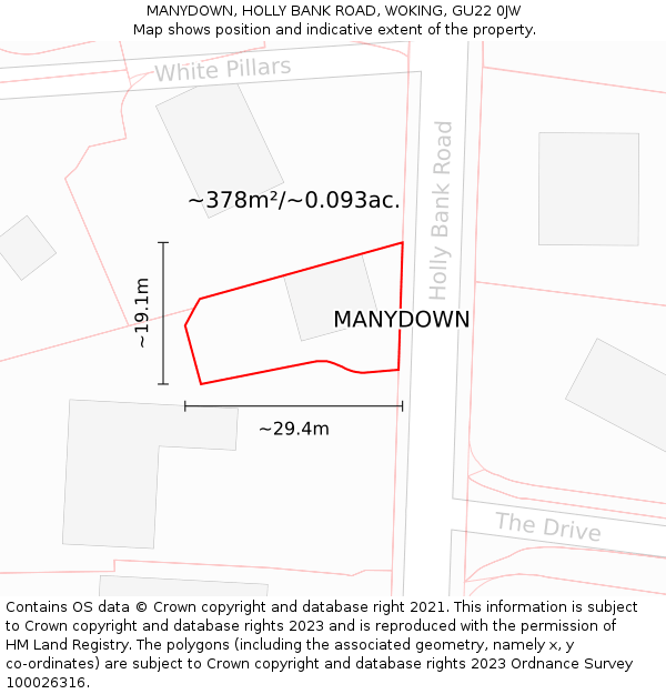 MANYDOWN, HOLLY BANK ROAD, WOKING, GU22 0JW: Plot and title map