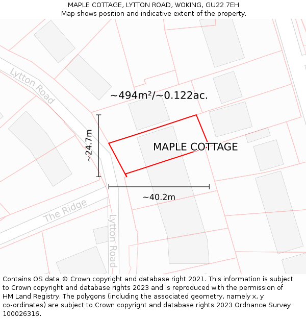 MAPLE COTTAGE, LYTTON ROAD, WOKING, GU22 7EH: Plot and title map