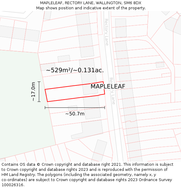 MAPLELEAF, RECTORY LANE, WALLINGTON, SM6 8DX: Plot and title map