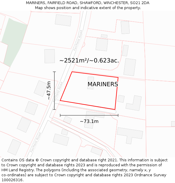 MARINERS, FAIRFIELD ROAD, SHAWFORD, WINCHESTER, SO21 2DA: Plot and title map