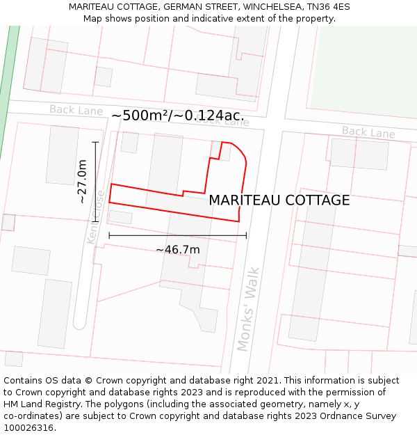 MARITEAU COTTAGE, GERMAN STREET, WINCHELSEA, TN36 4ES: Plot and title map