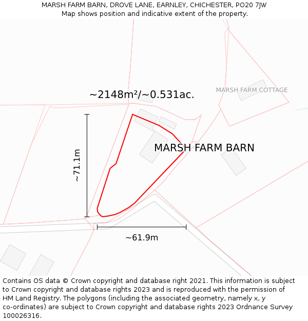 MARSH FARM BARN, DROVE LANE, EARNLEY, CHICHESTER, PO20 7JW: Plot and title map