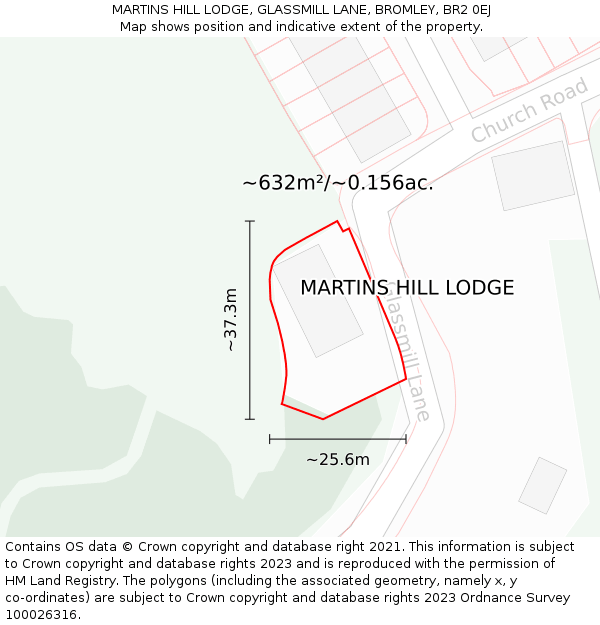 MARTINS HILL LODGE, GLASSMILL LANE, BROMLEY, BR2 0EJ: Plot and title map
