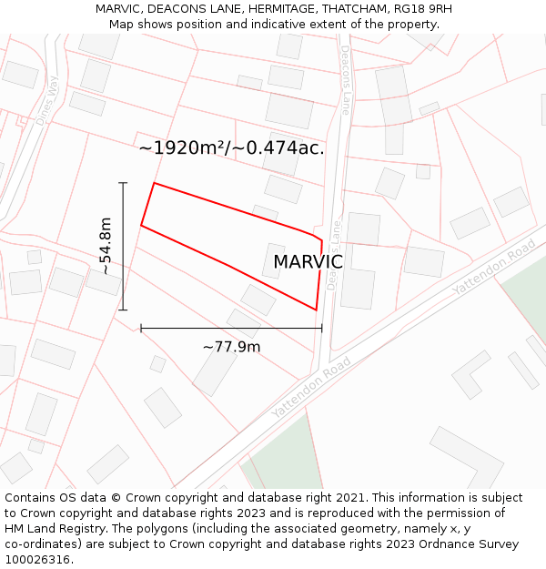MARVIC, DEACONS LANE, HERMITAGE, THATCHAM, RG18 9RH: Plot and title map