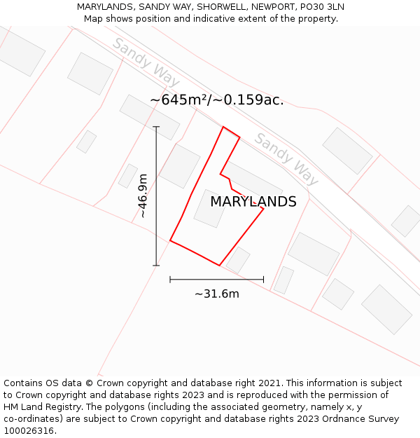 MARYLANDS, SANDY WAY, SHORWELL, NEWPORT, PO30 3LN: Plot and title map