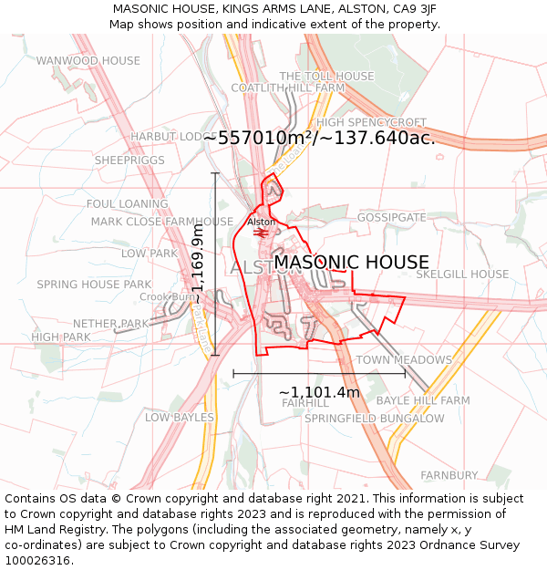 MASONIC HOUSE, KINGS ARMS LANE, ALSTON, CA9 3JF: Plot and title map