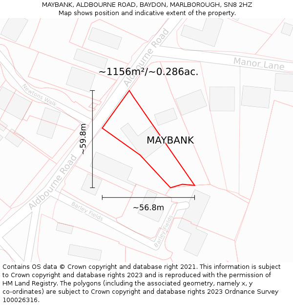 MAYBANK, ALDBOURNE ROAD, BAYDON, MARLBOROUGH, SN8 2HZ: Plot and title map