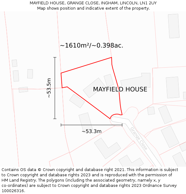 MAYFIELD HOUSE, GRANGE CLOSE, INGHAM, LINCOLN, LN1 2UY: Plot and title map