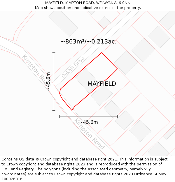 MAYFIELD, KIMPTON ROAD, WELWYN, AL6 9NN: Plot and title map