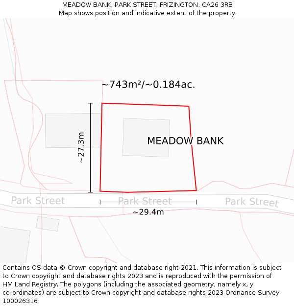 MEADOW BANK, PARK STREET, FRIZINGTON, CA26 3RB: Plot and title map