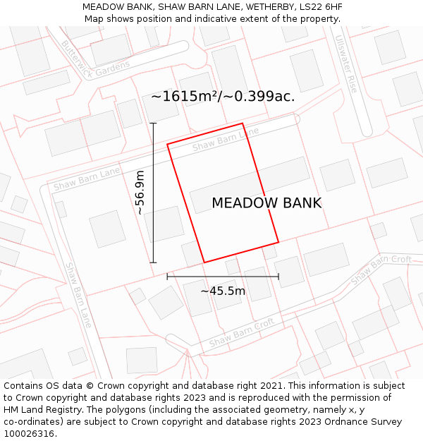MEADOW BANK, SHAW BARN LANE, WETHERBY, LS22 6HF: Plot and title map